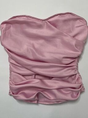 Vintage French Boned Strapless Pink Satin Ruched Bustier Top size M